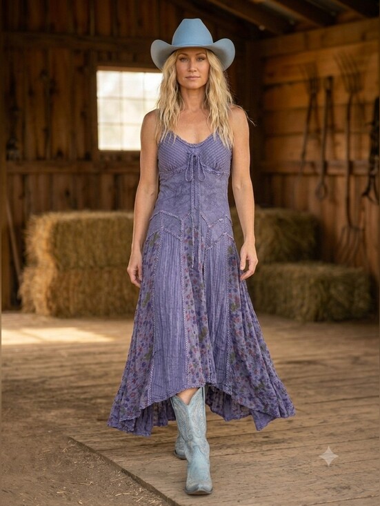 Papa Vancouver Dresses & Skirts - Boho Embroidered Patchwork Maxi Dress Steel Blue